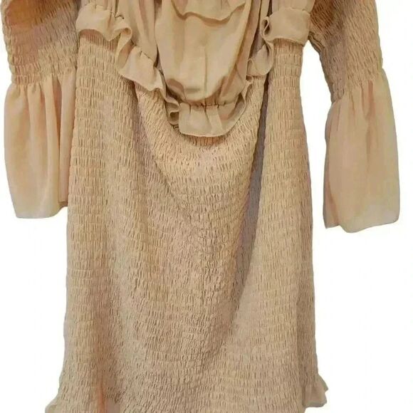 Pretty Little Thing Women's Stone Ivory Chiffon Shirred Body Con Dress NEW - Picture 6 of 16